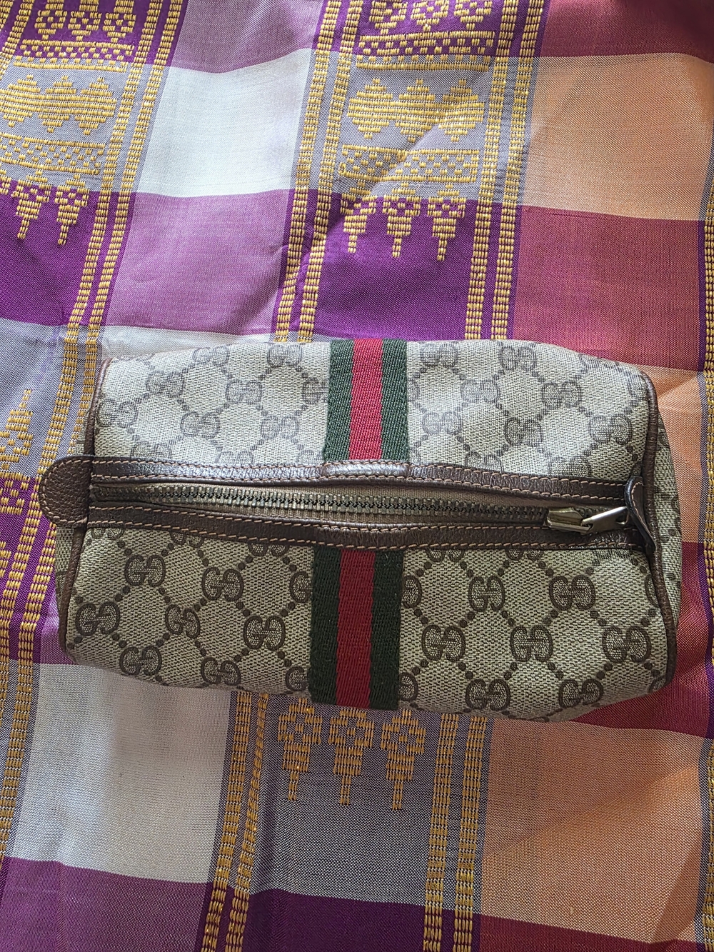 Gucci GG Canvas Cosmetic Pouch with Web Stripe